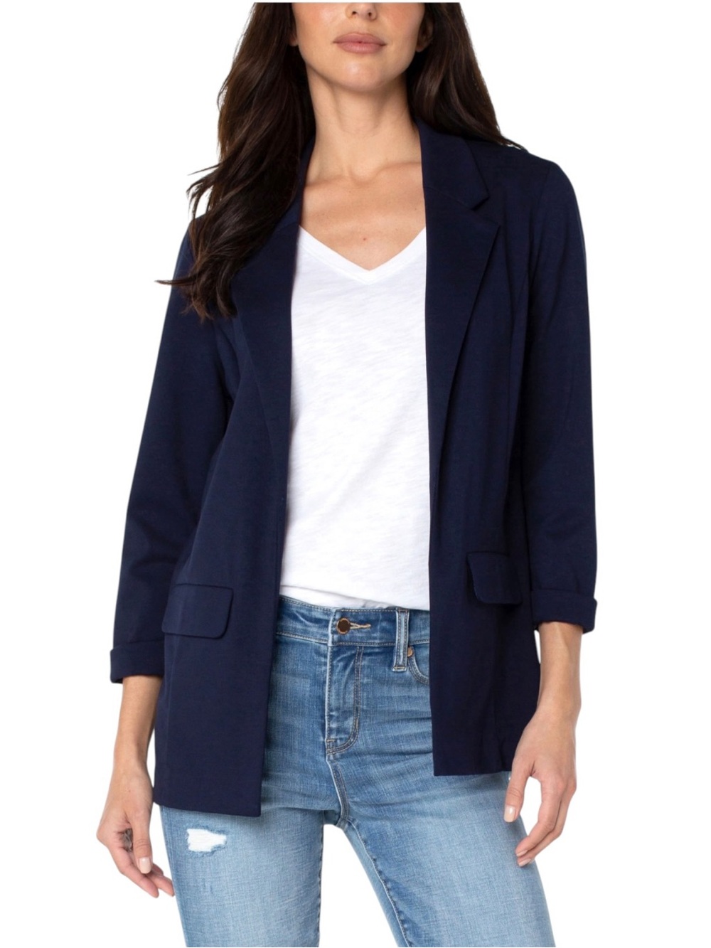 NWT Liverpool Boyfriend Blazer With Princess Darts size Medium Cadet Blue Navy